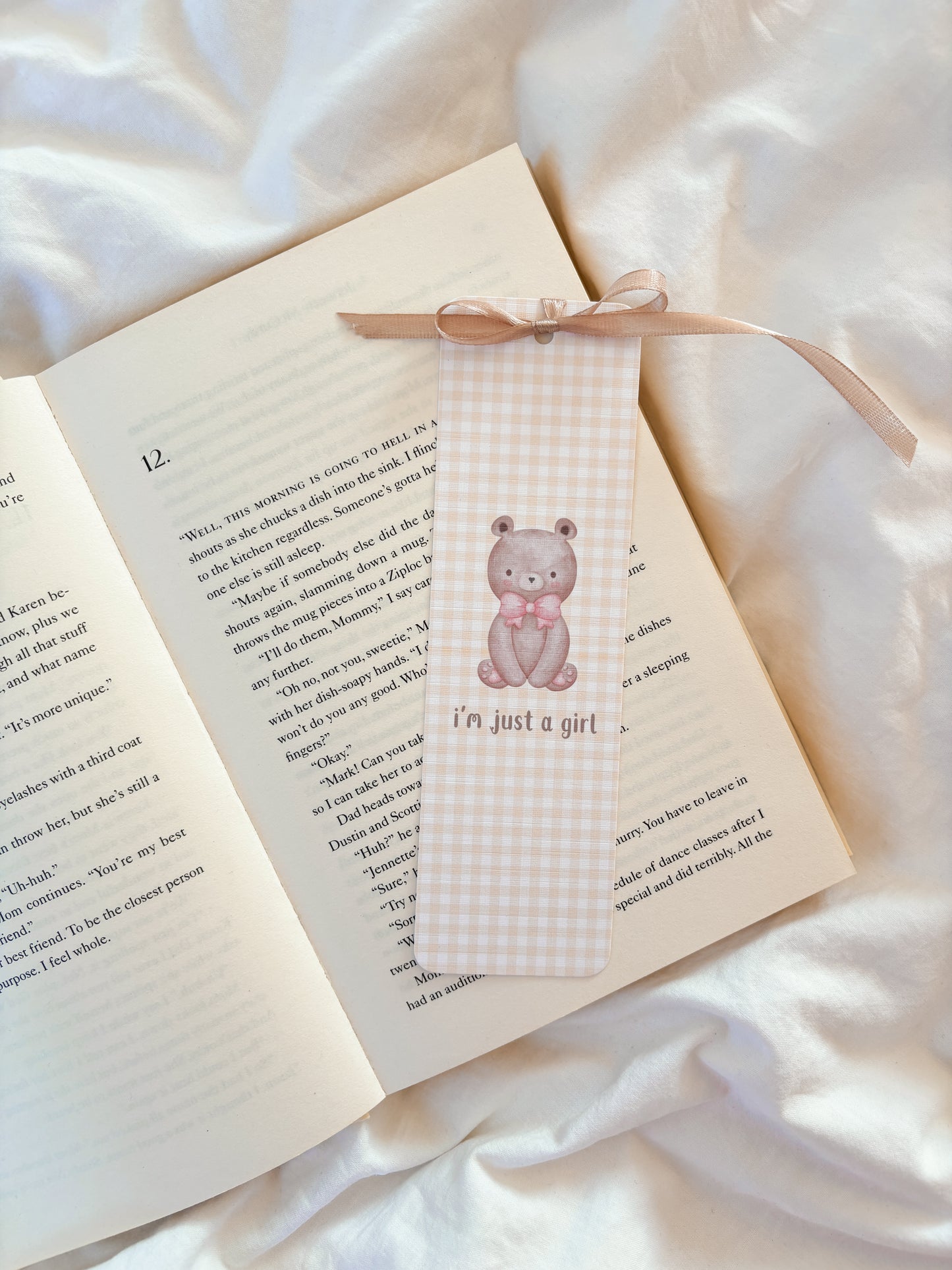 I'm Just A Girl Bear Bookmark | Coquette Teddy Bear Bookmark