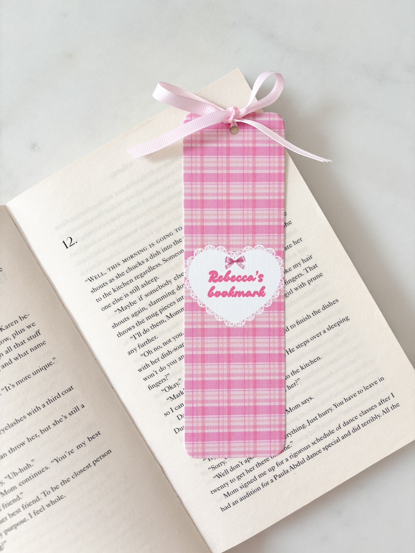 Pink Plaid Personalised Name Bookmark