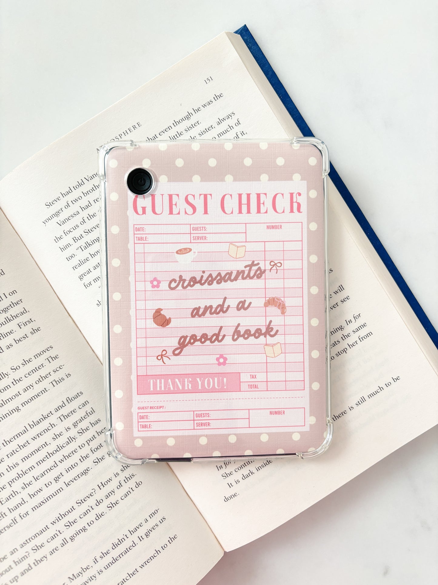 Guest Check Croissants And A Good Book Polka Dots Kindle Insert | Cute E-Reader Insert