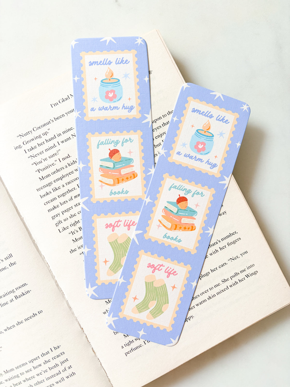 Blue Cozy Season Stamps Bookmark | Falling For Books Bookmark
