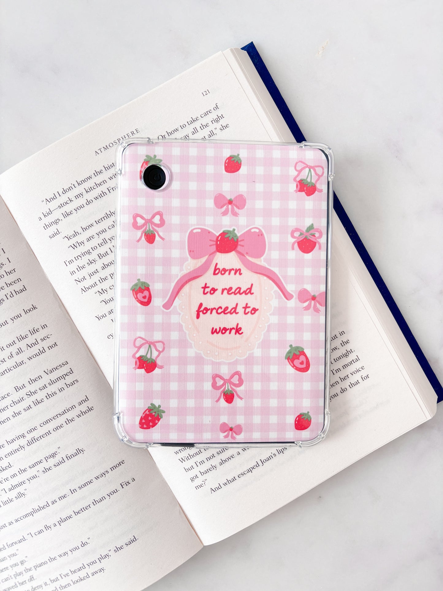 Born To Read Forced To Work Kindle Insert | Strawberries E-reader Insert