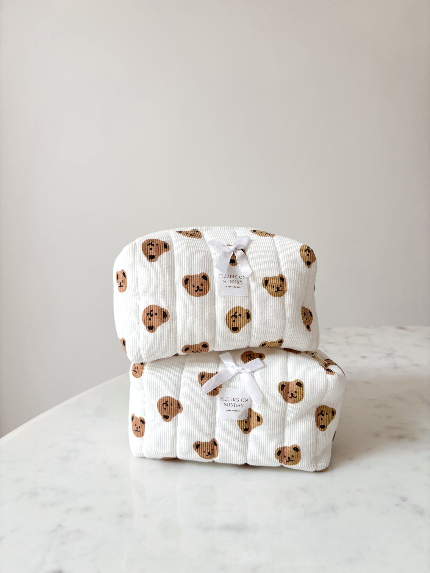 Cute Teddy Bear Quilted Makeup Pouch