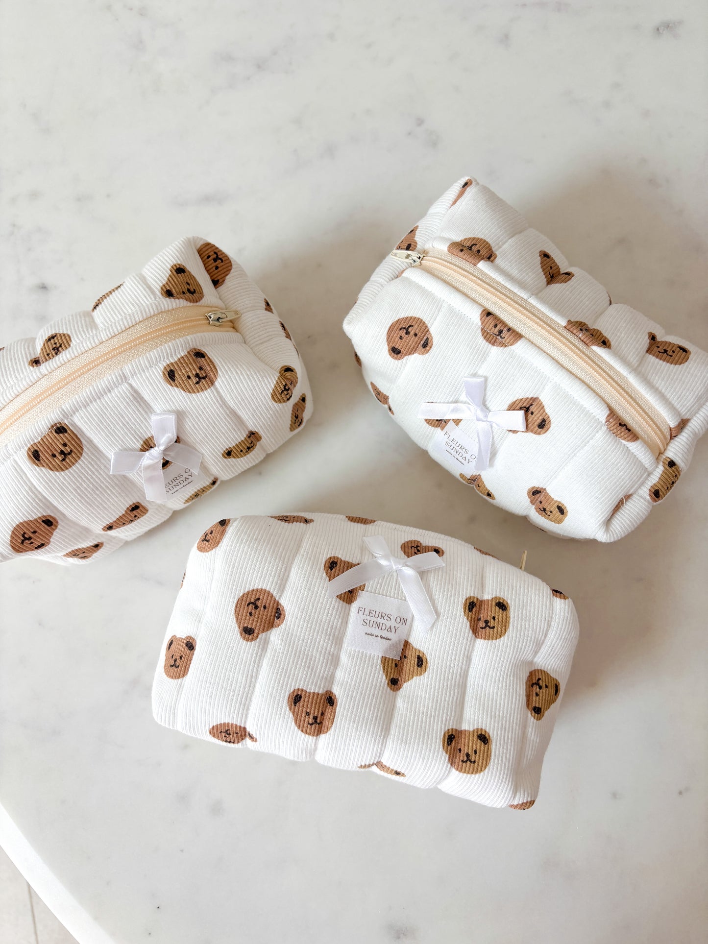 Cute Teddy Bear Quilted Makeup Pouch
