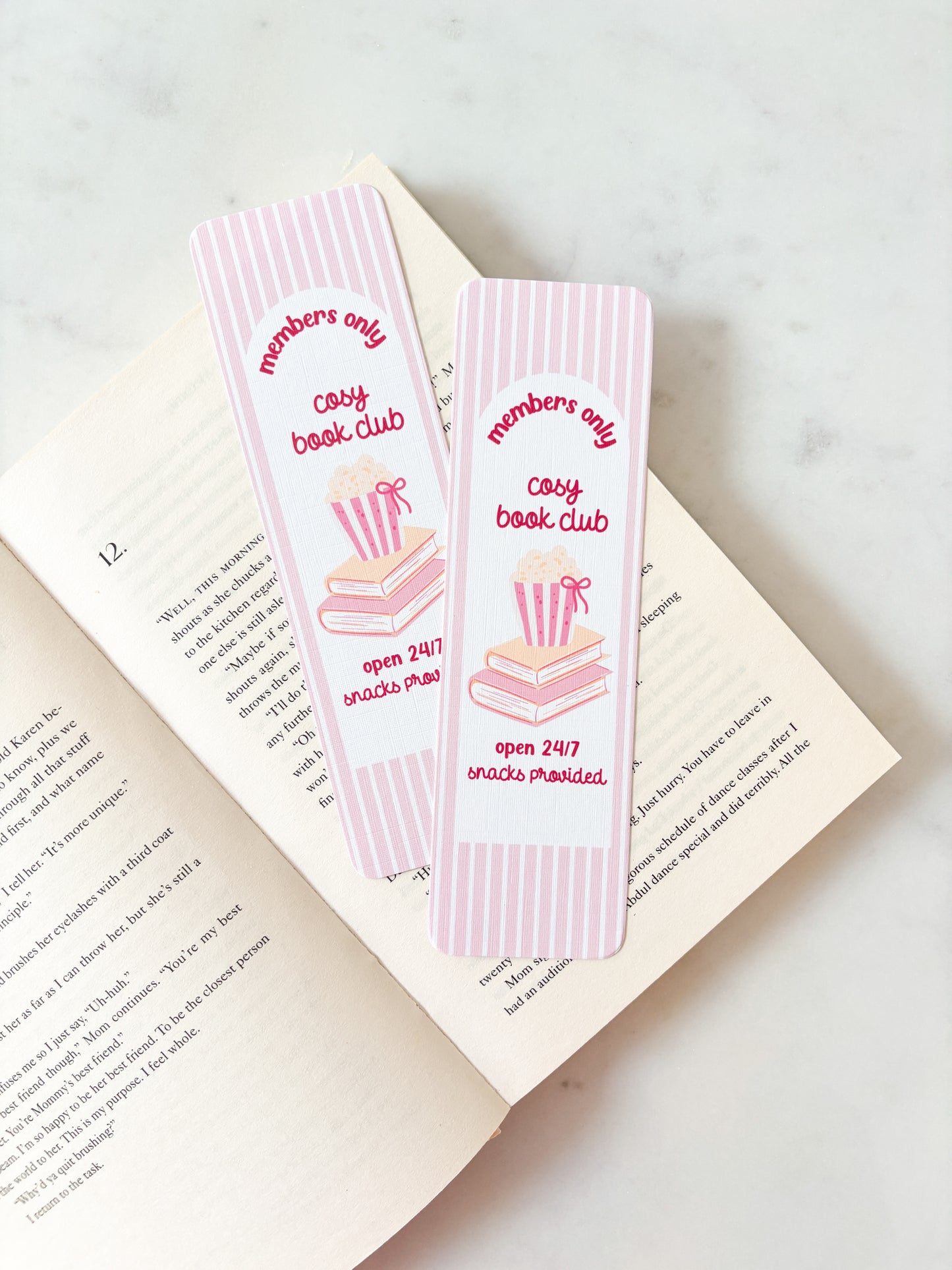 Cute pink Popcorn book club bookmark
