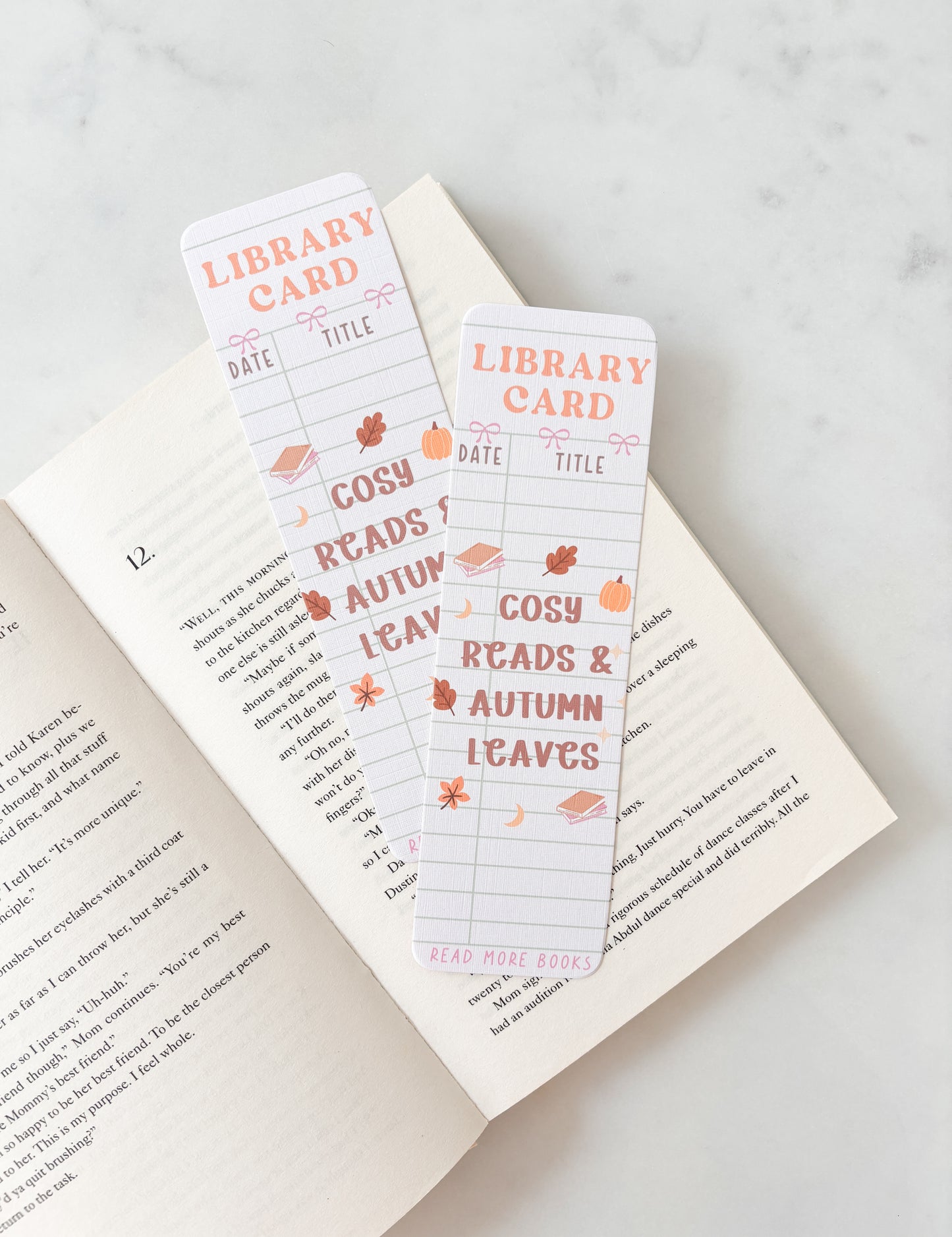 Cosy Reads & Autumn Leaves Library Card Bookmark