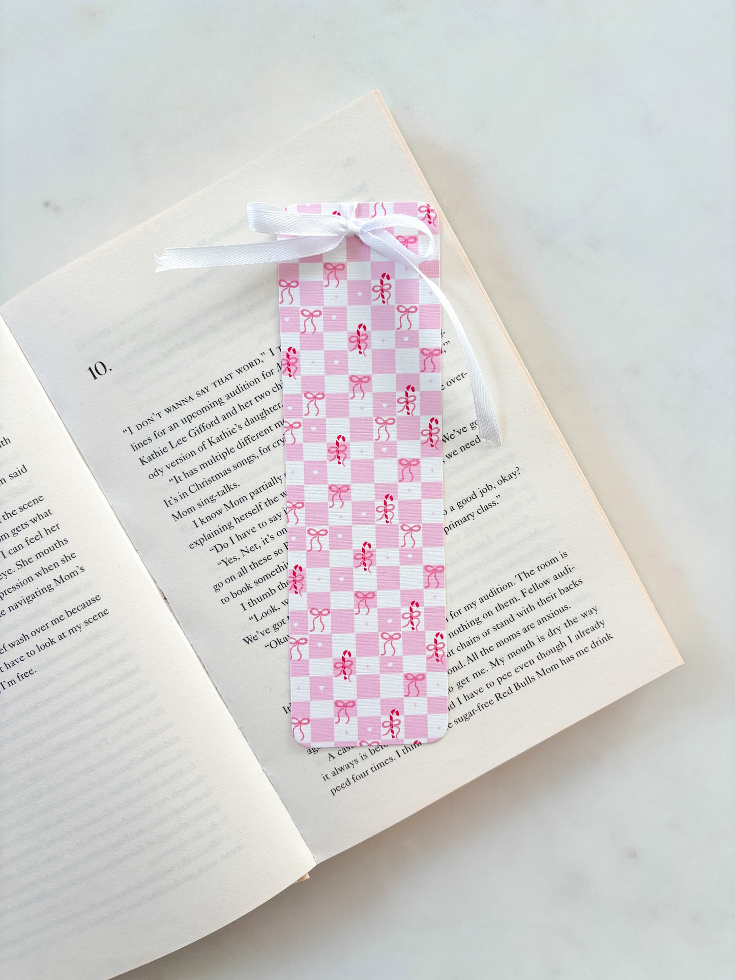 Checkered Pink Candy Canes Print Bookmark