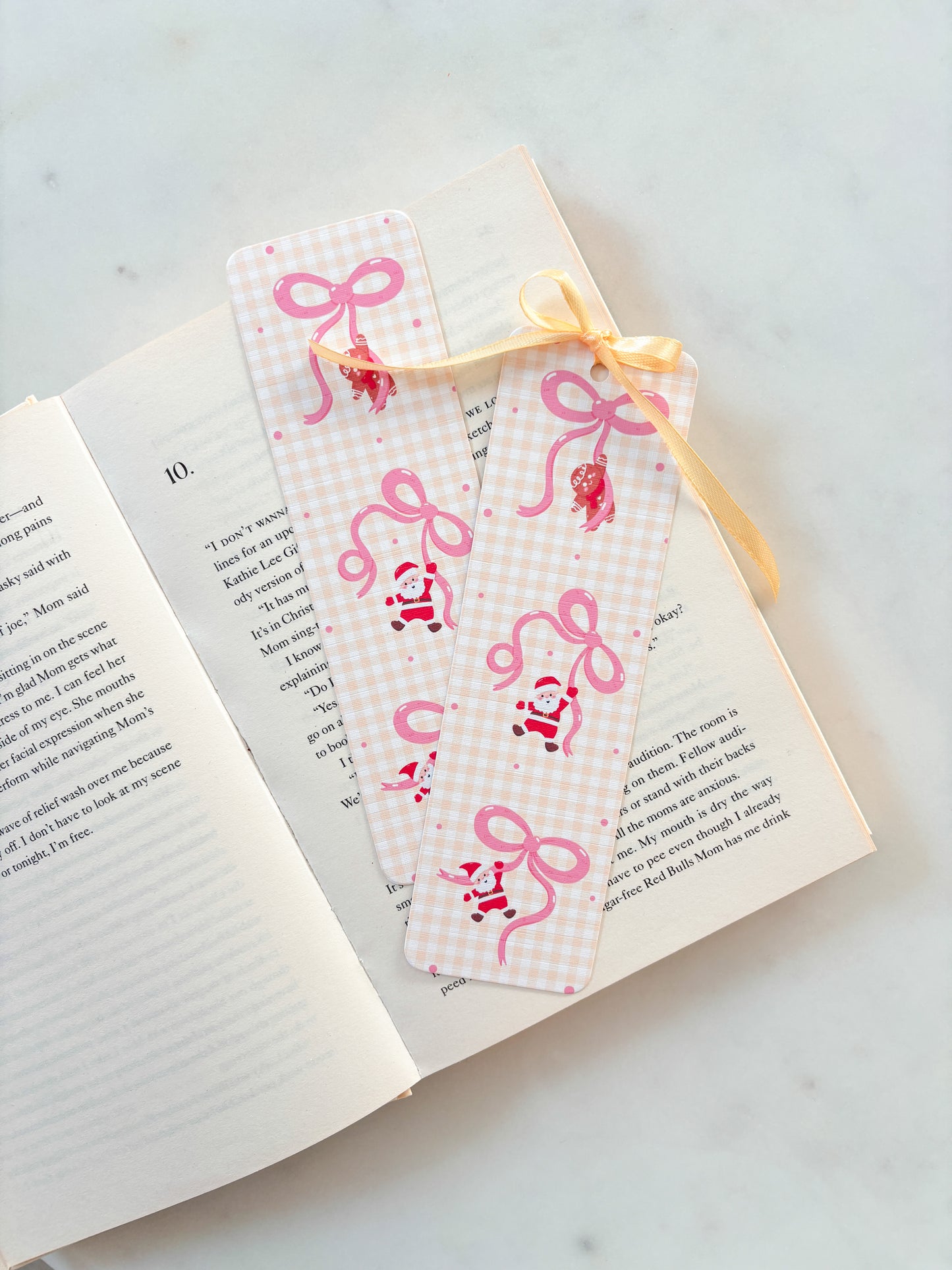 Yellow Gingham Christmas Bows Bookmark