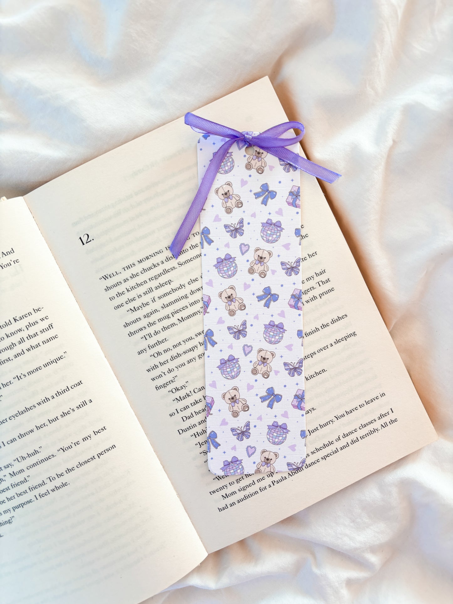Purple Teddy Bear Bookmark | Coquette Teddy Bear Bookmark