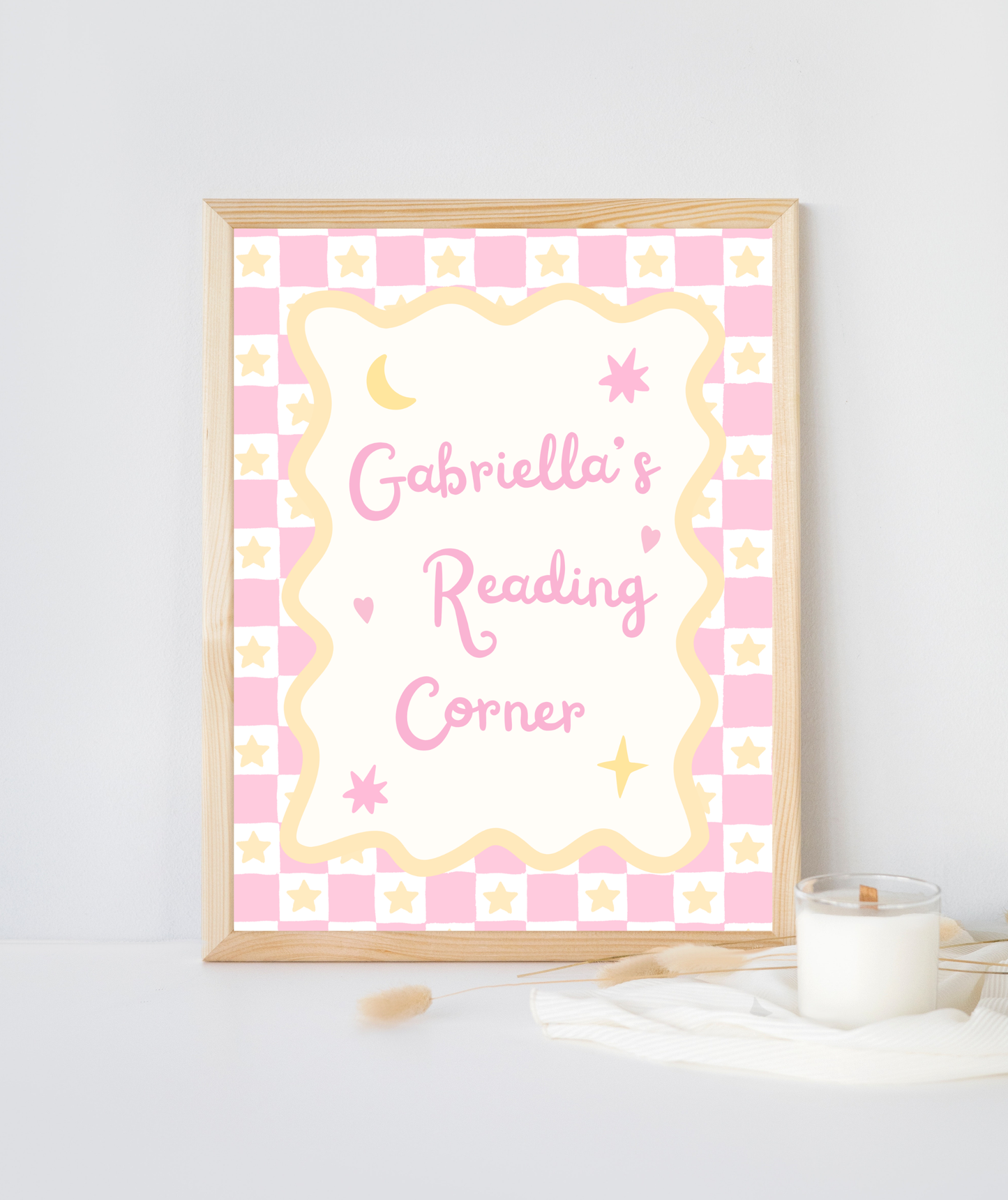 Pink Stars Personalisable Reading Corner Art Print