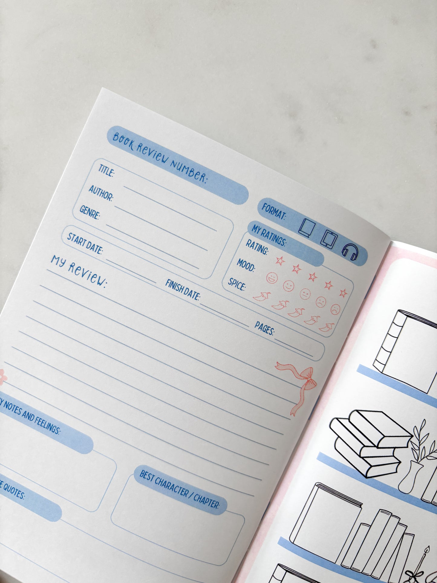 Blue Floral Reading Journal | A5 Book Review Notebook