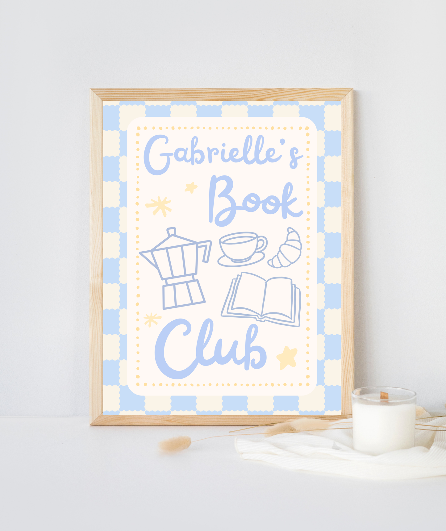 Blue Personalised Name Book Club Art Print