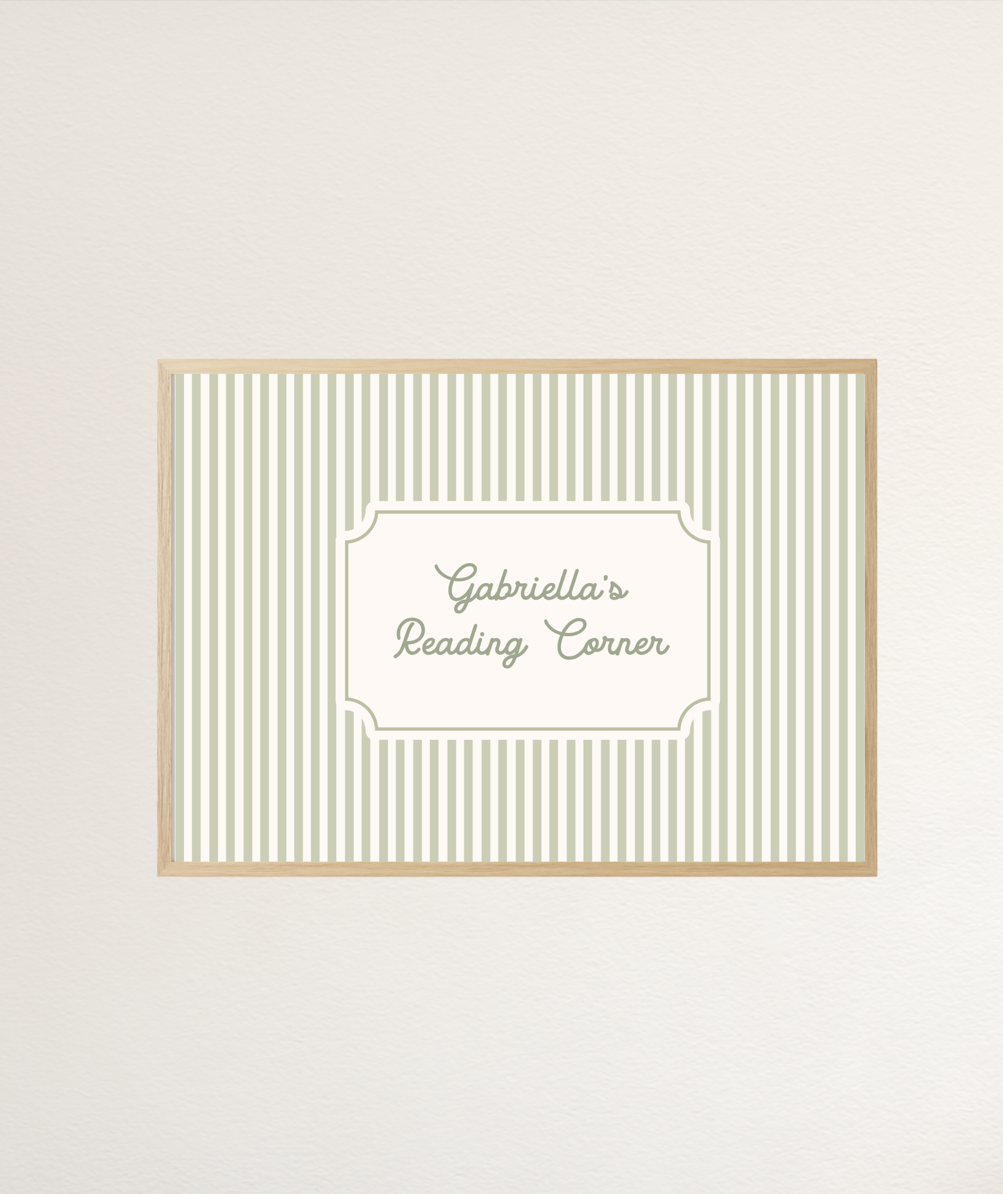 Sage Green Striped Green Personalisable Name Reading Art Print