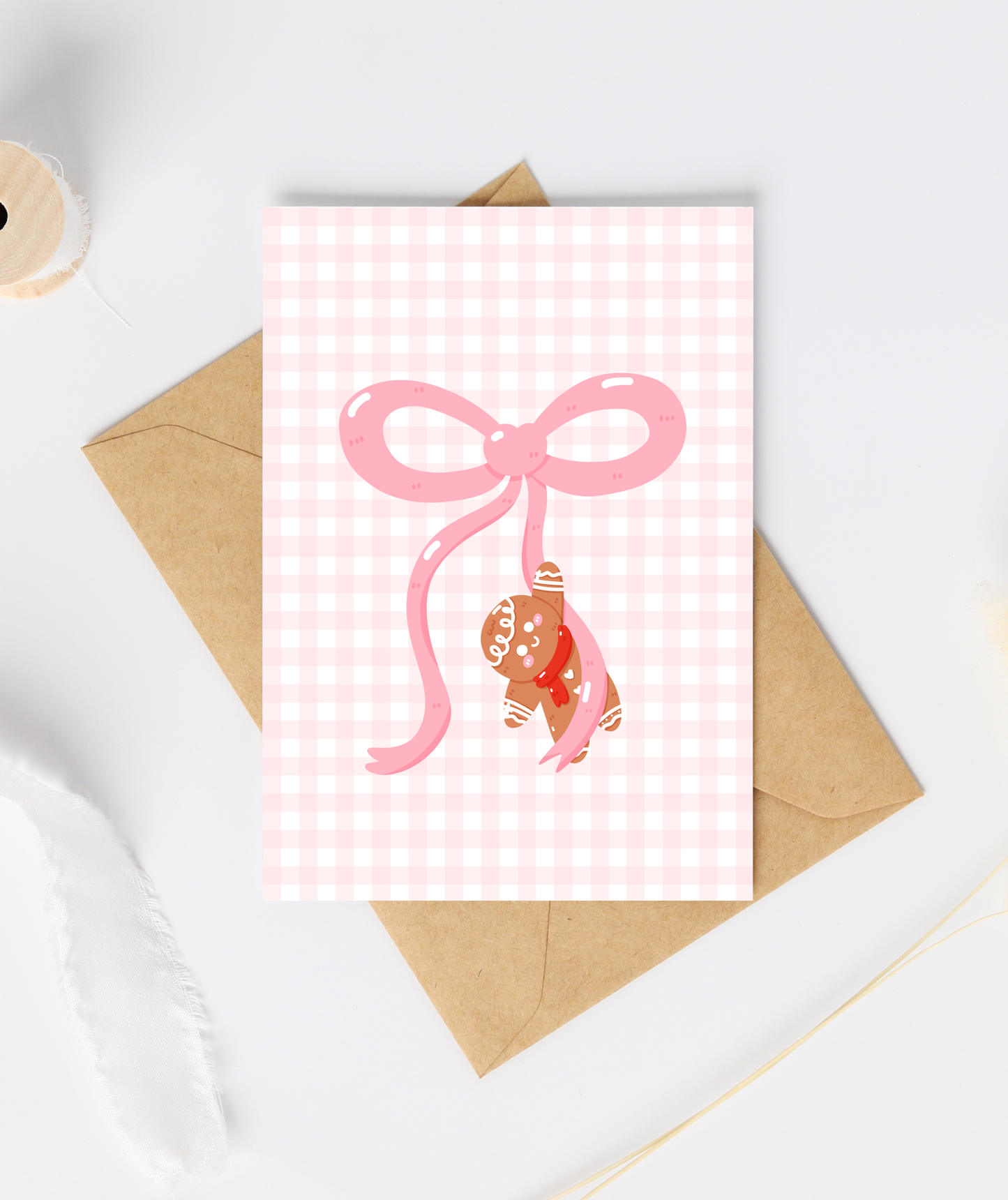 Coquette Bow Gingerbread Man Christmas Card
