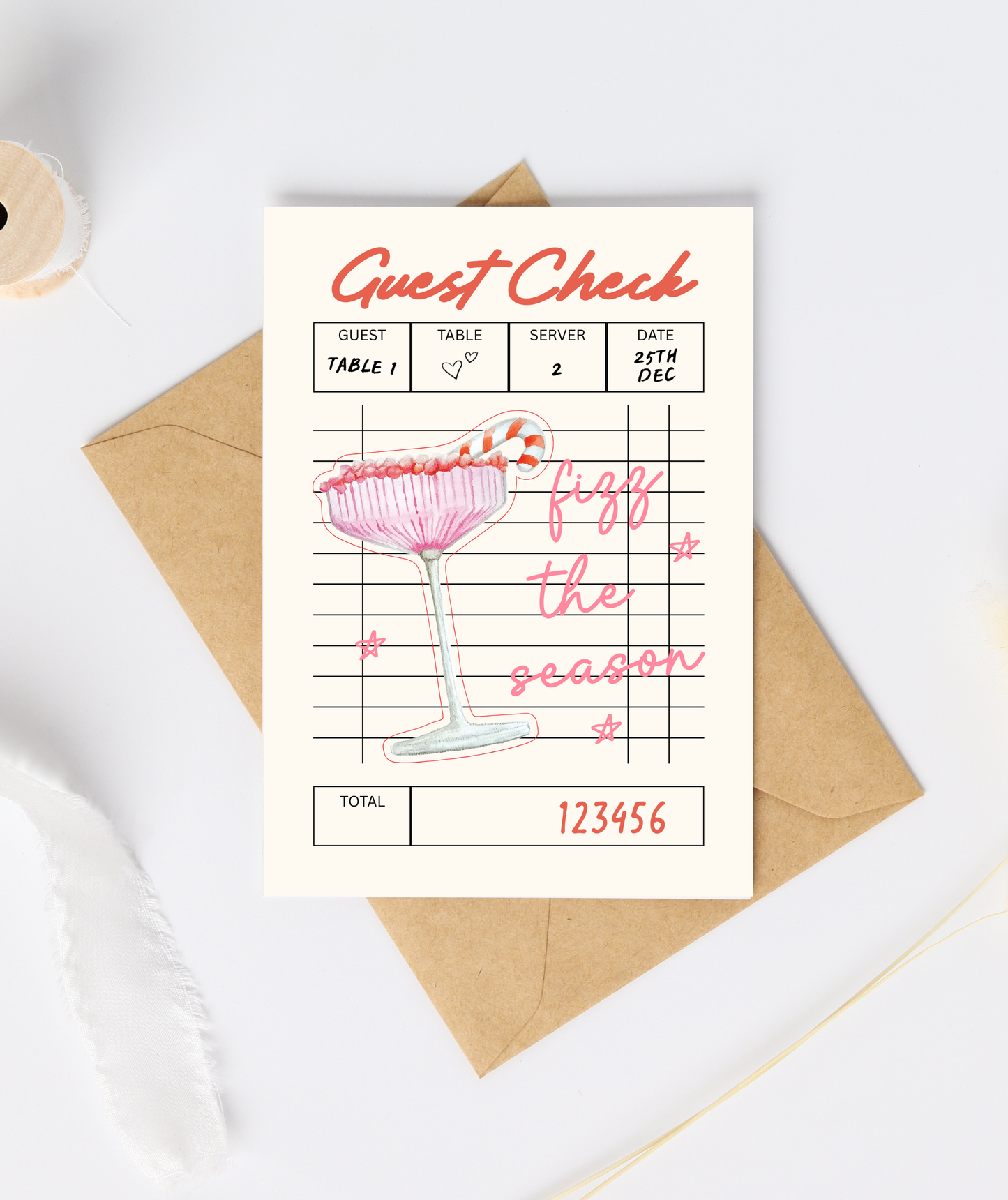 Guest Check Christmas Card | Fizz The Season