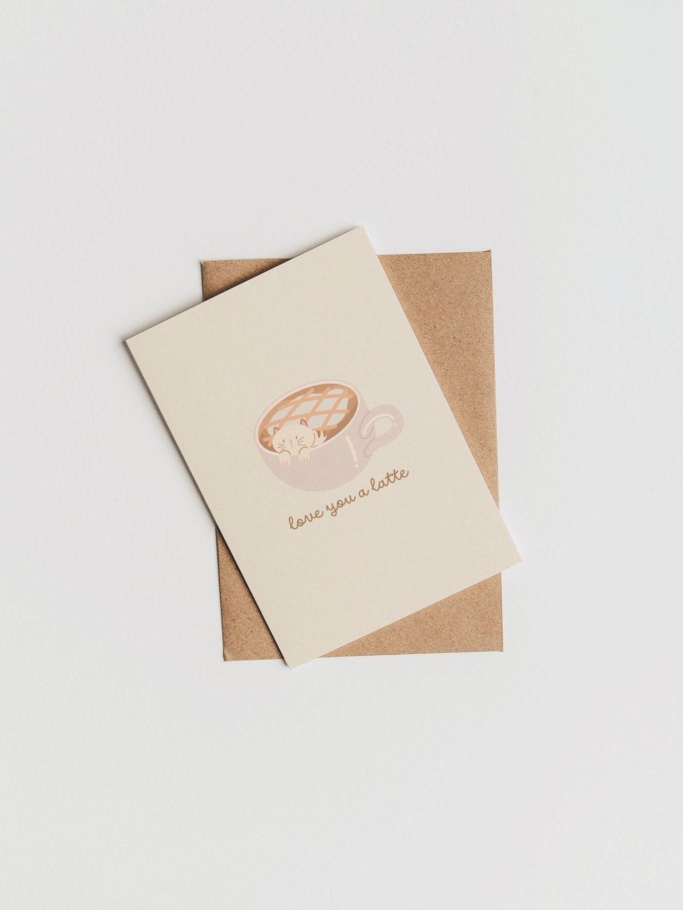 Love You A Latte | Cat Kitten Card | Valentines Day Card | Coffee Latte Art I love You Card | Cute Cat Card | Anniversary Card | Love Card