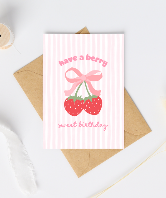 Have a Berry Sweet Birthday Card | Coquette Bow Birthday Girl
