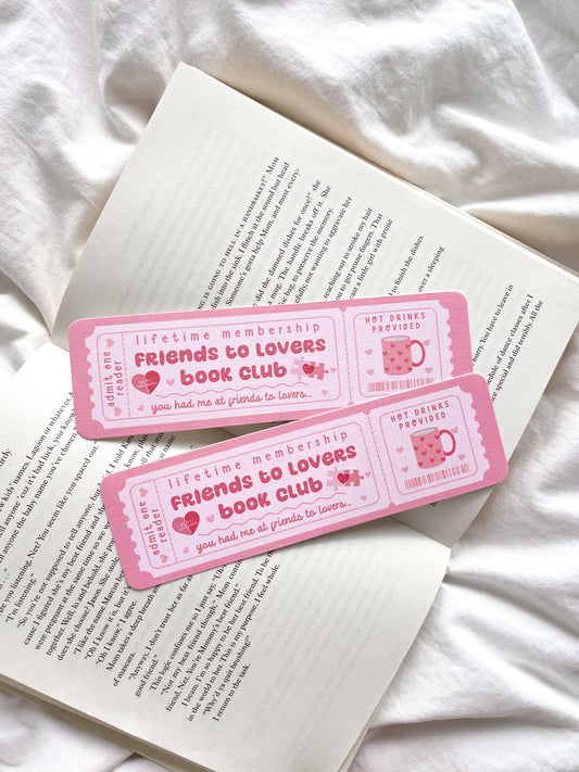 Friends to Lovers Book Club Bookmark Ticket | Book Trope Bookmark