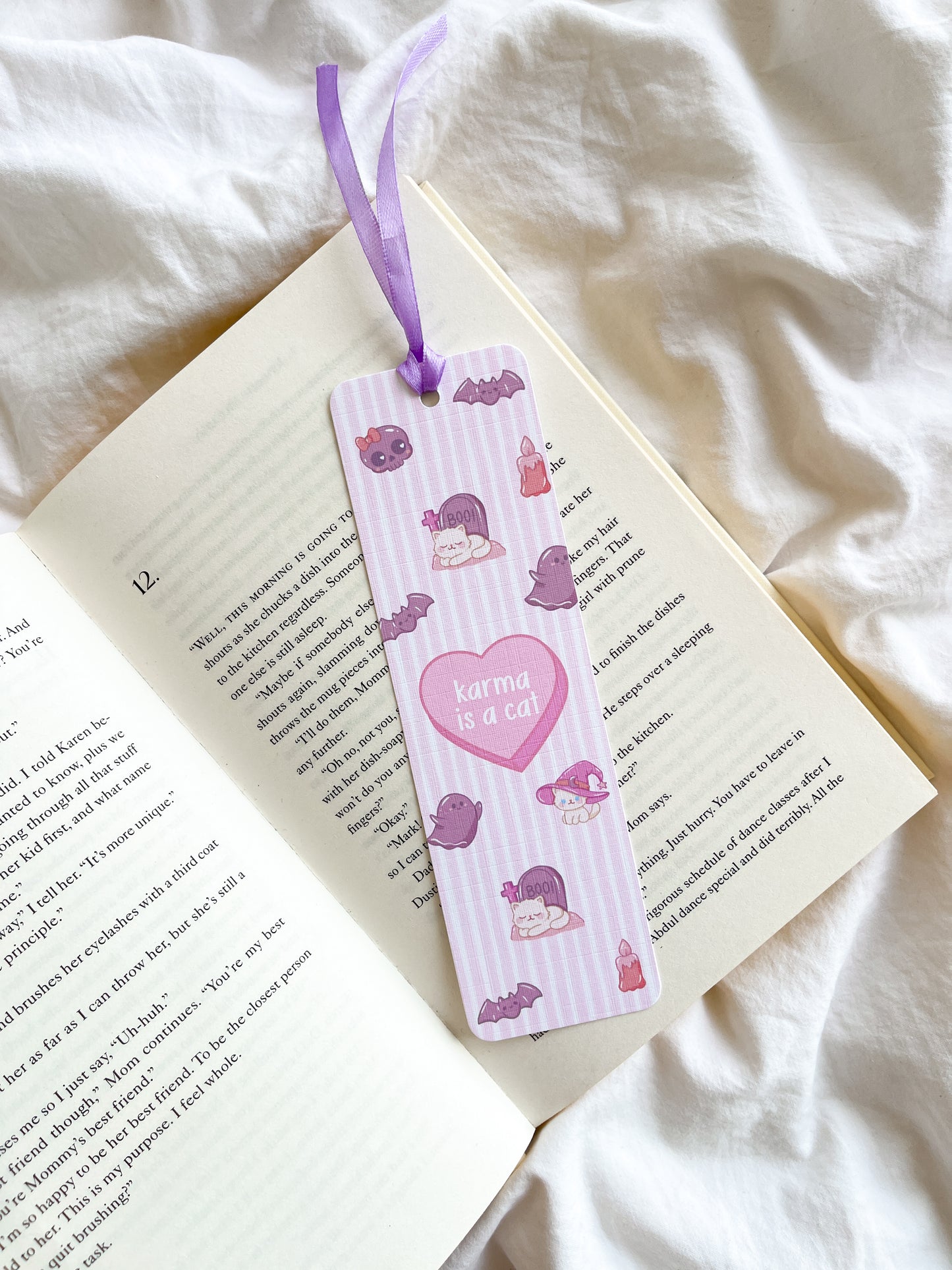 Karma Is A Cat Bookmark | Cute Halloween Bookmark