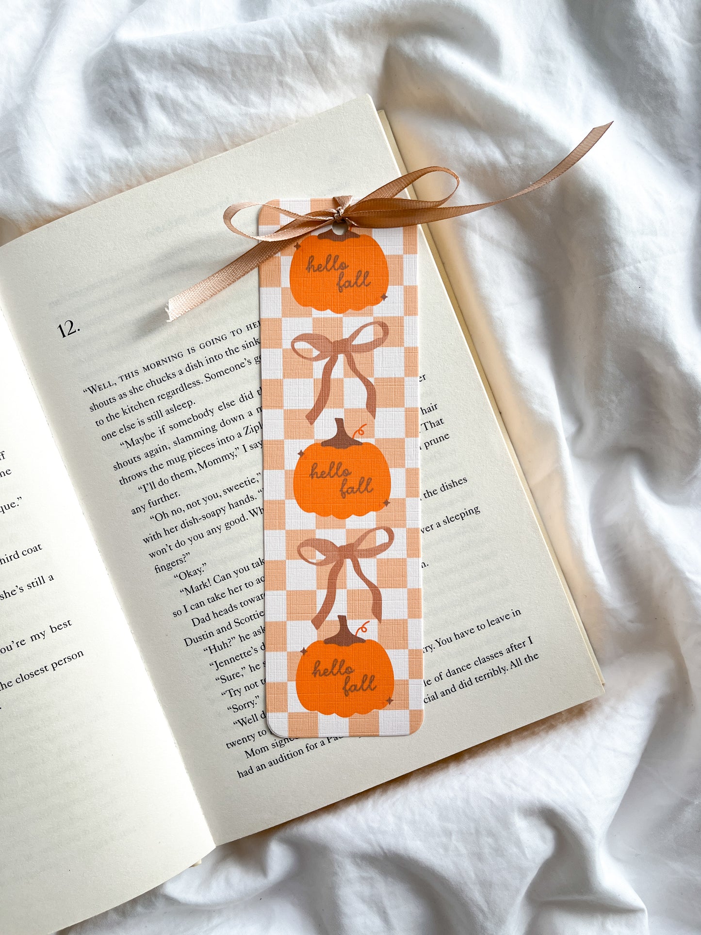 Hello Fall Pumpkin Bookmark | Cute Halloween Bookmark | Coquette Bow Fall