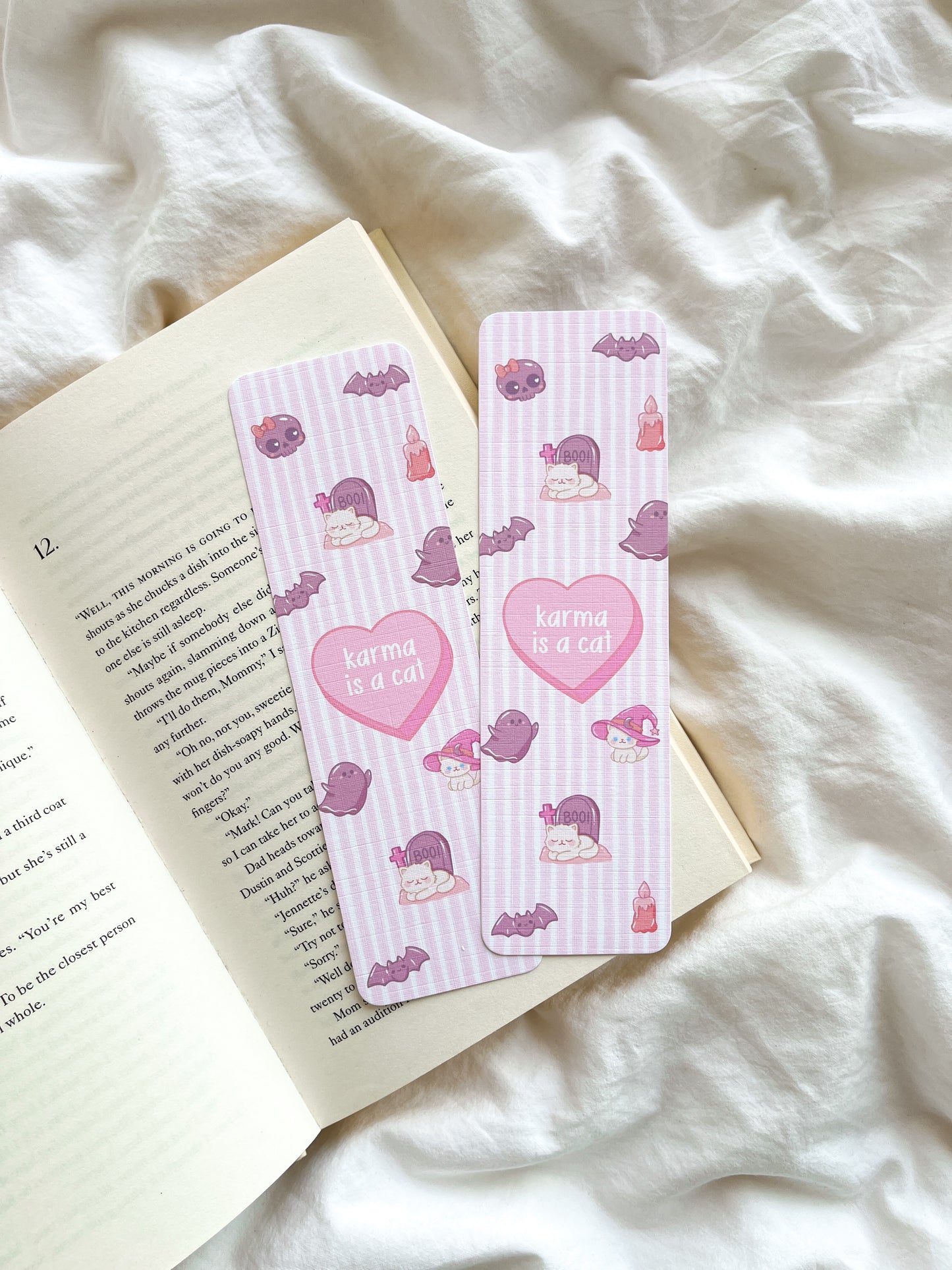 Karma Is A Cat Bookmark | Cute Halloween Bookmark