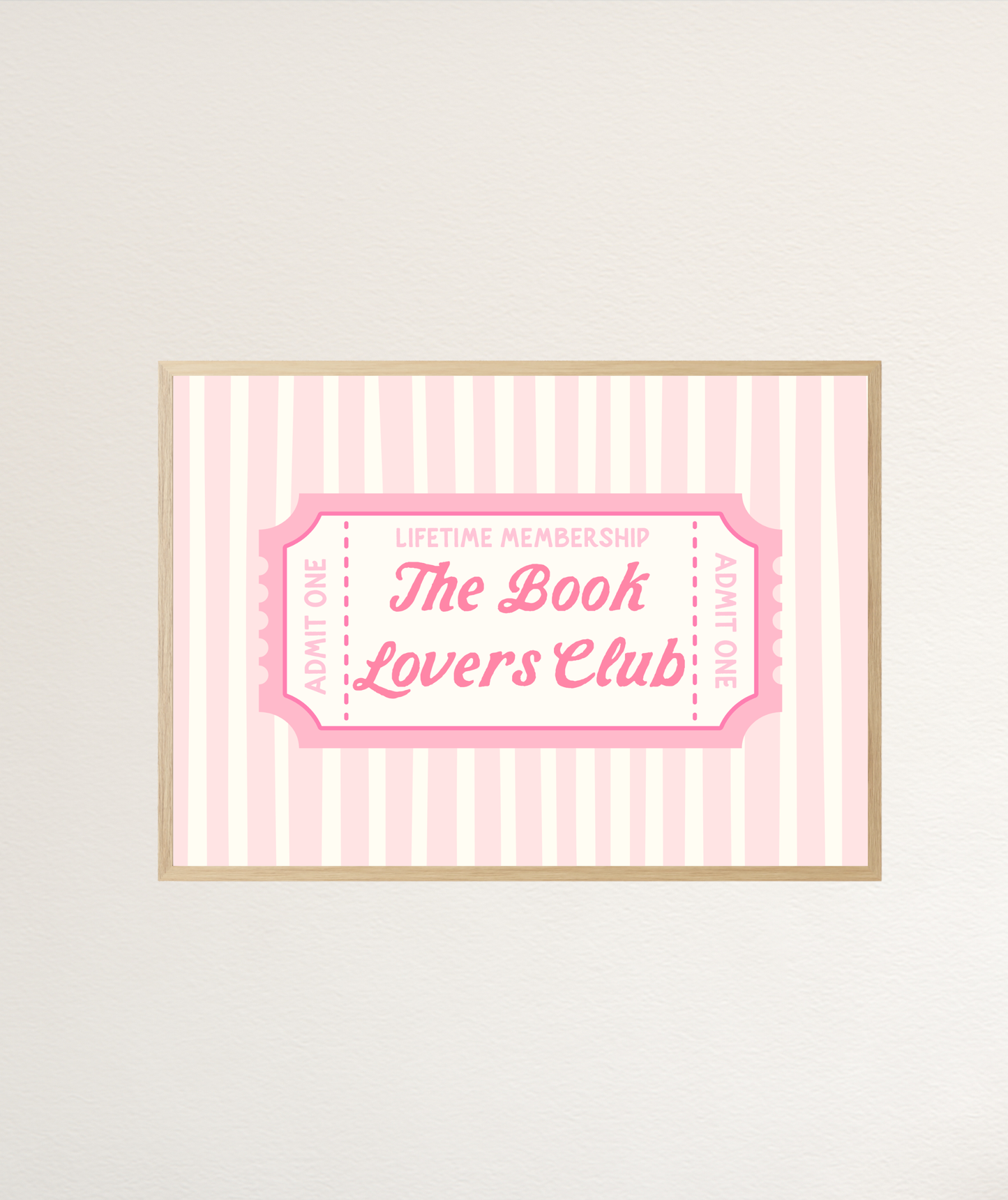 The Book Lovers Club Ticket Striped Art Print