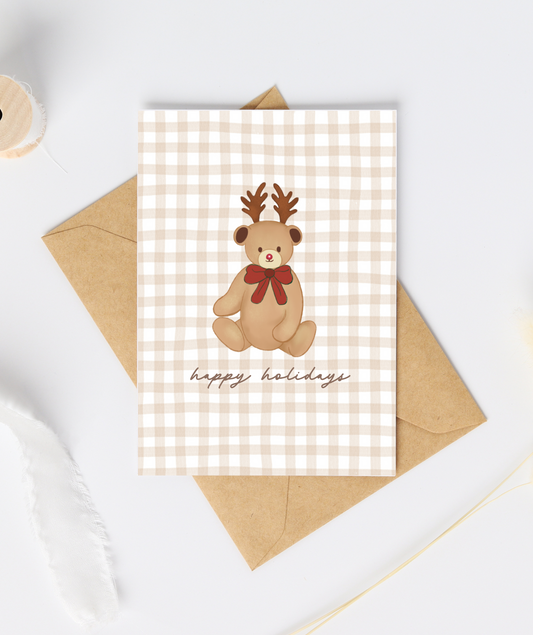 Coquette Reindeer Bear Christmas Card