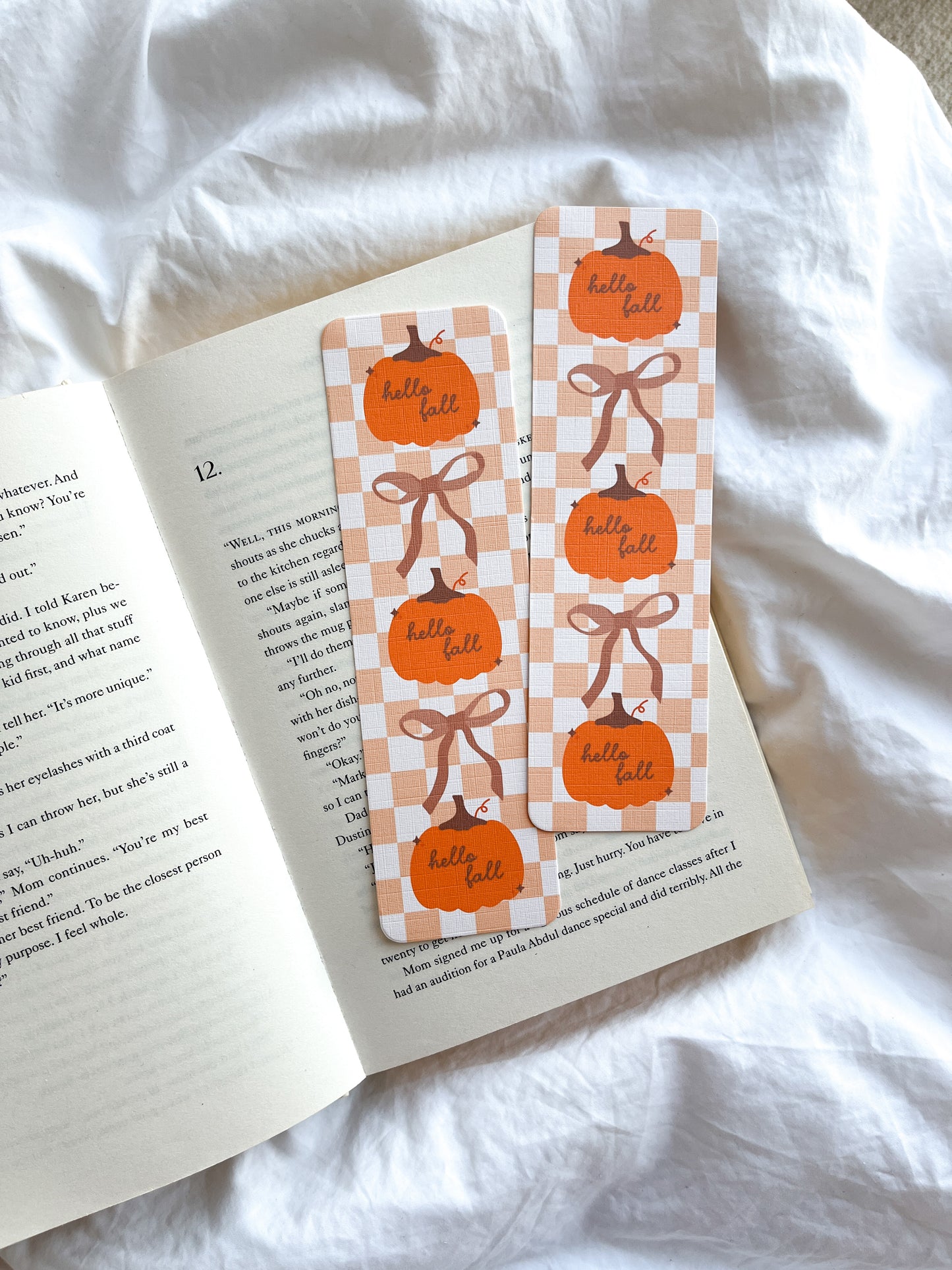 Hello Fall Pumpkin Bookmark | Cute Halloween Bookmark | Coquette Bow Fall