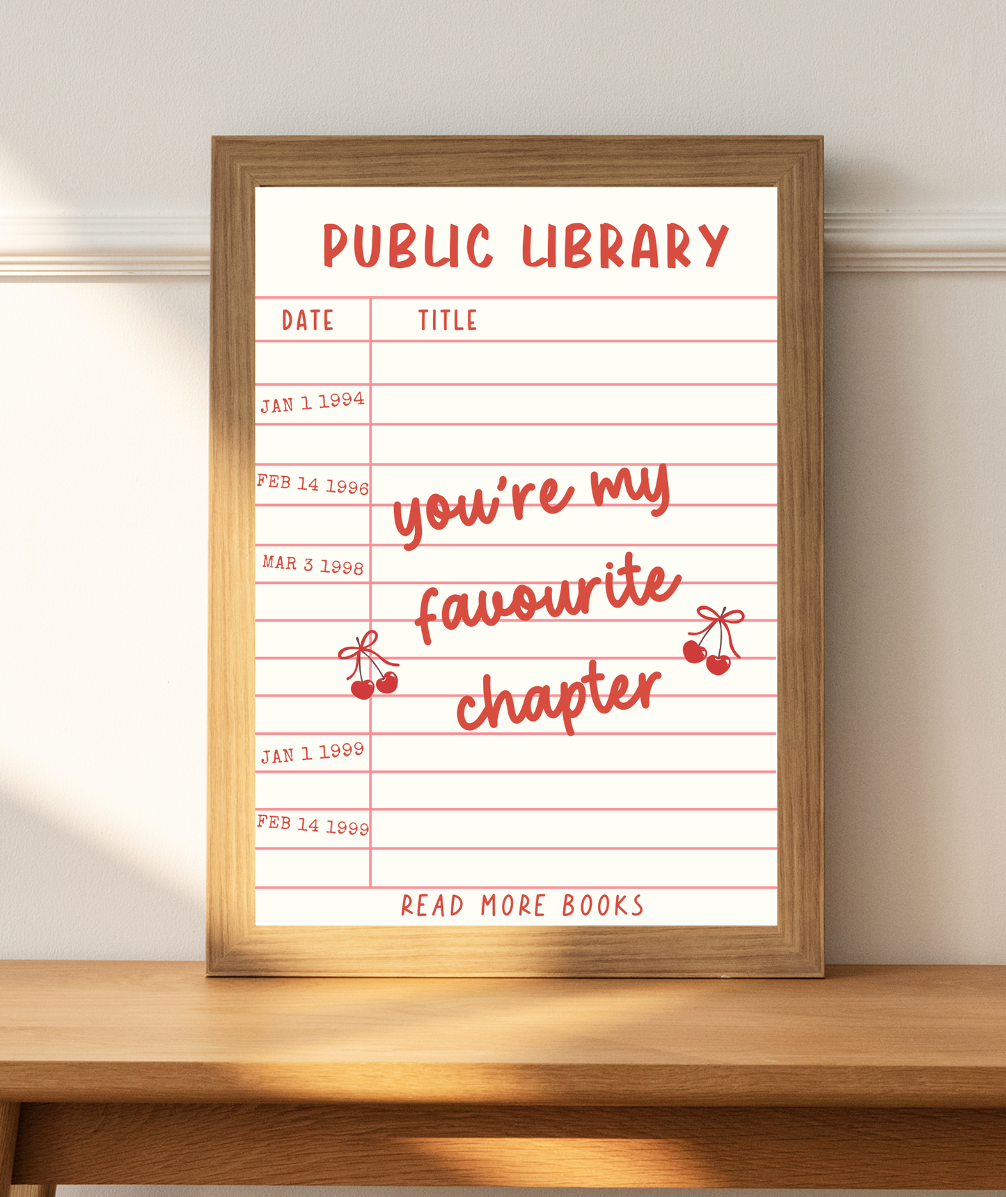 Vintage Library Card Art Print | You're My Favourite Chapter Quote Print