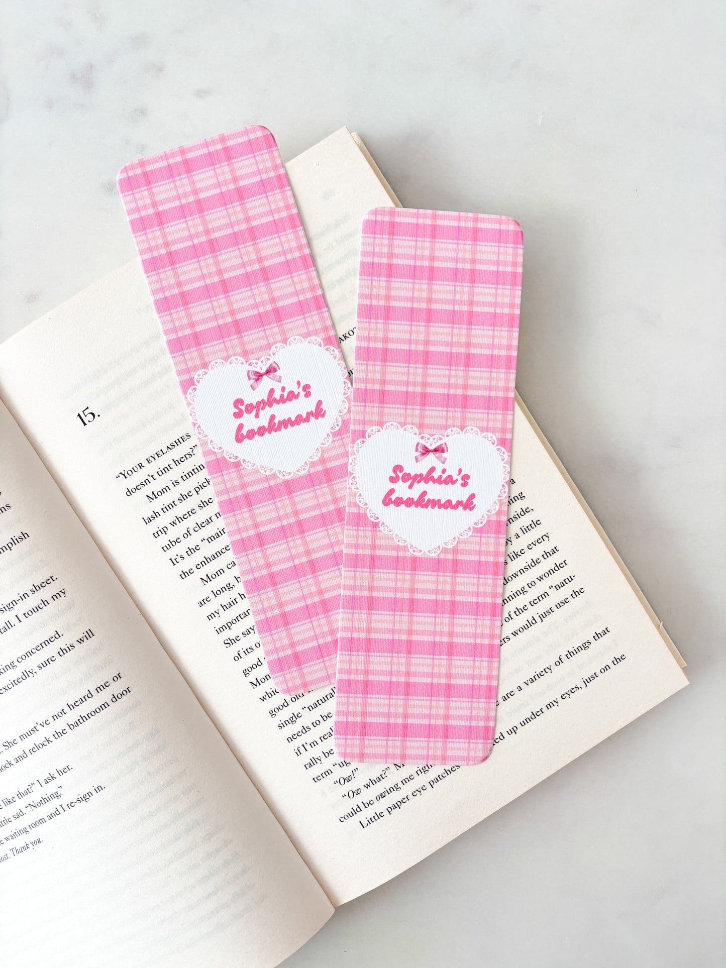 Pink Plaid Personalised Name Bookmark