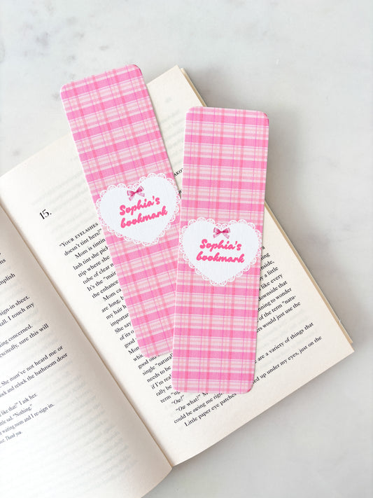 Pink Plaid Personalised Name Bookmark