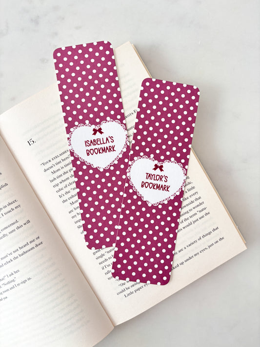 Burgundy Polka Dots Personalised Name Bookmark