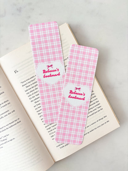Light Pink Gingham Personalised Name Bookmark