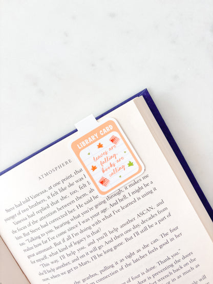 Autumn Library Card Magnetic Bookmark | Cute Fall Bookmark