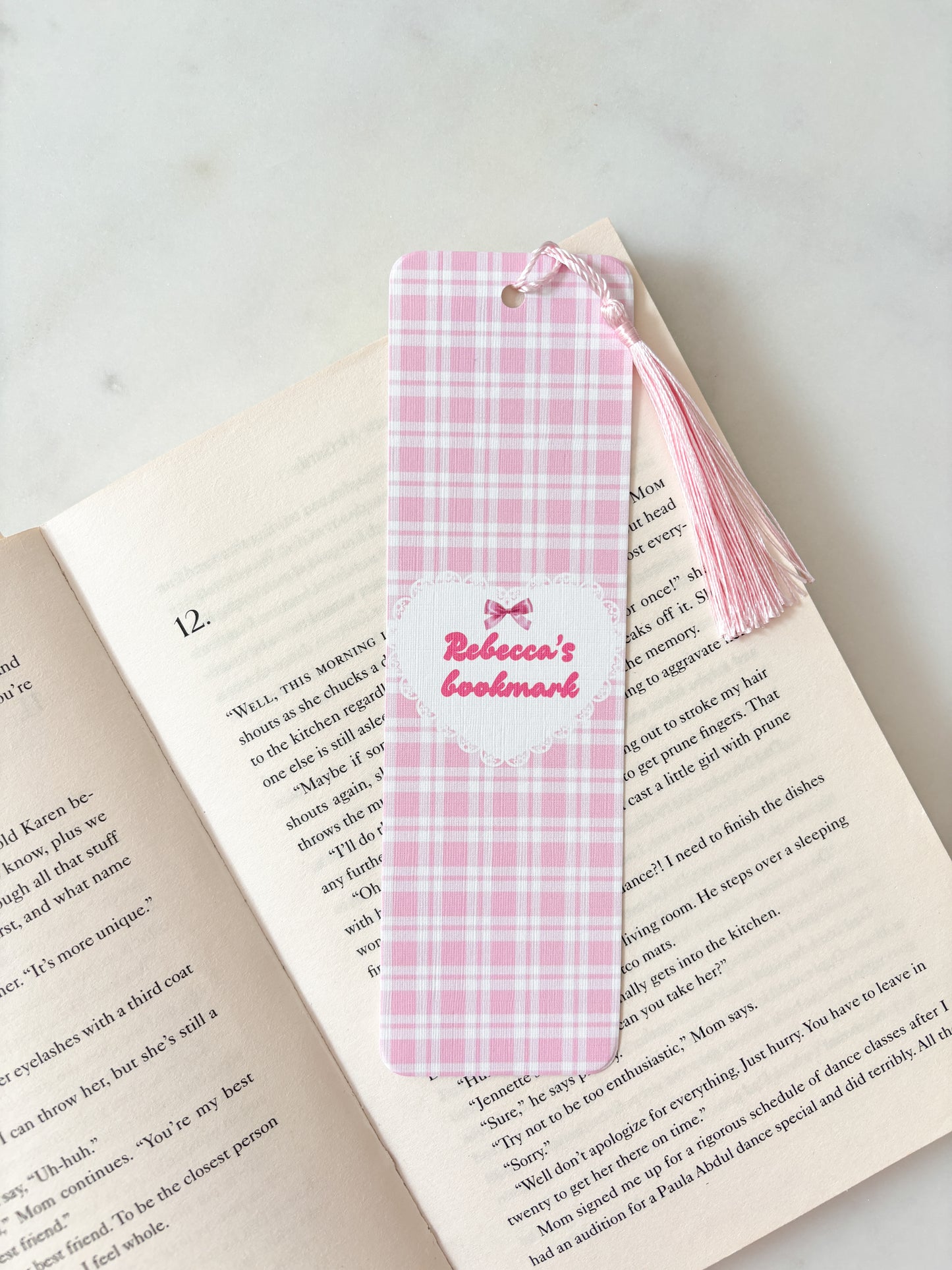 Light Pink Gingham Personalised Name Bookmark
