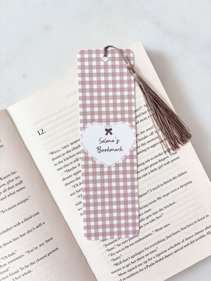 Beige Gingham Personalised Name Bookmark