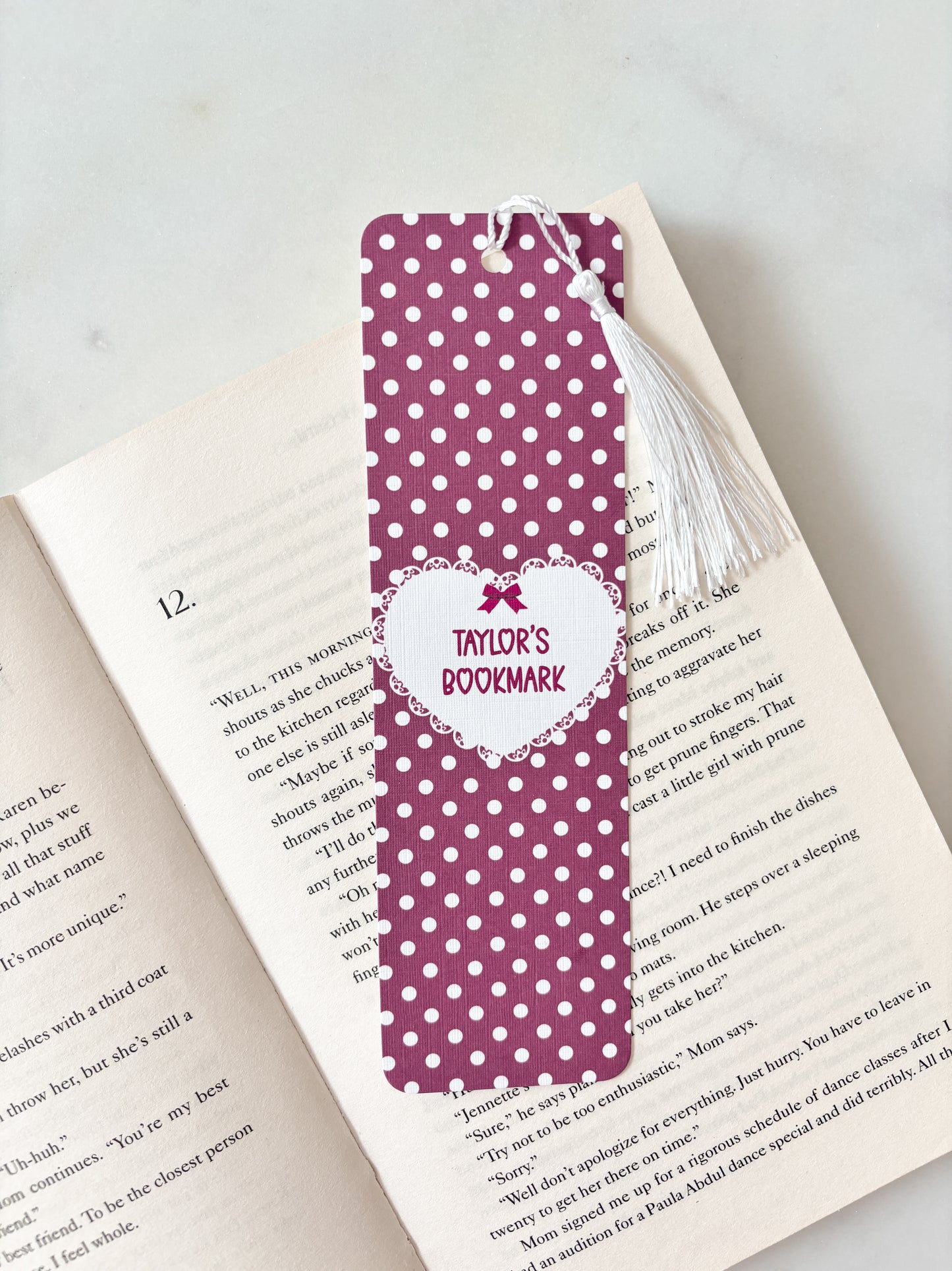 Burgundy Polka Dots Personalised Name Bookmark