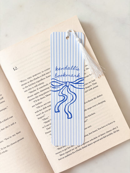 Blue Coquette Bow Personalised Name Bookmark