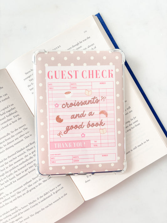 Guest Check Croissants And A Good Book Polka Dots Kindle Insert | Cute E-Reader Insert