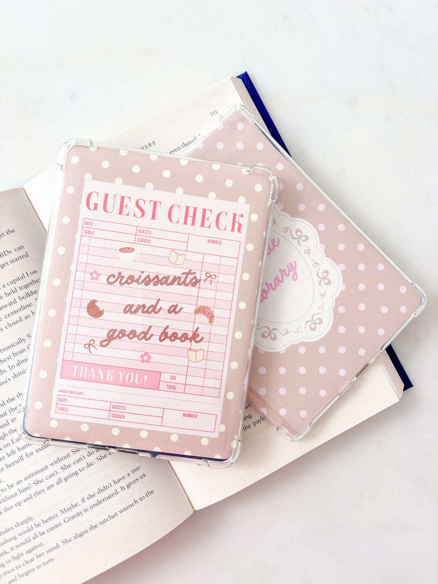 Guest Check Croissants And A Good Book Polka Dots Kindle Insert | Cute E-Reader Insert