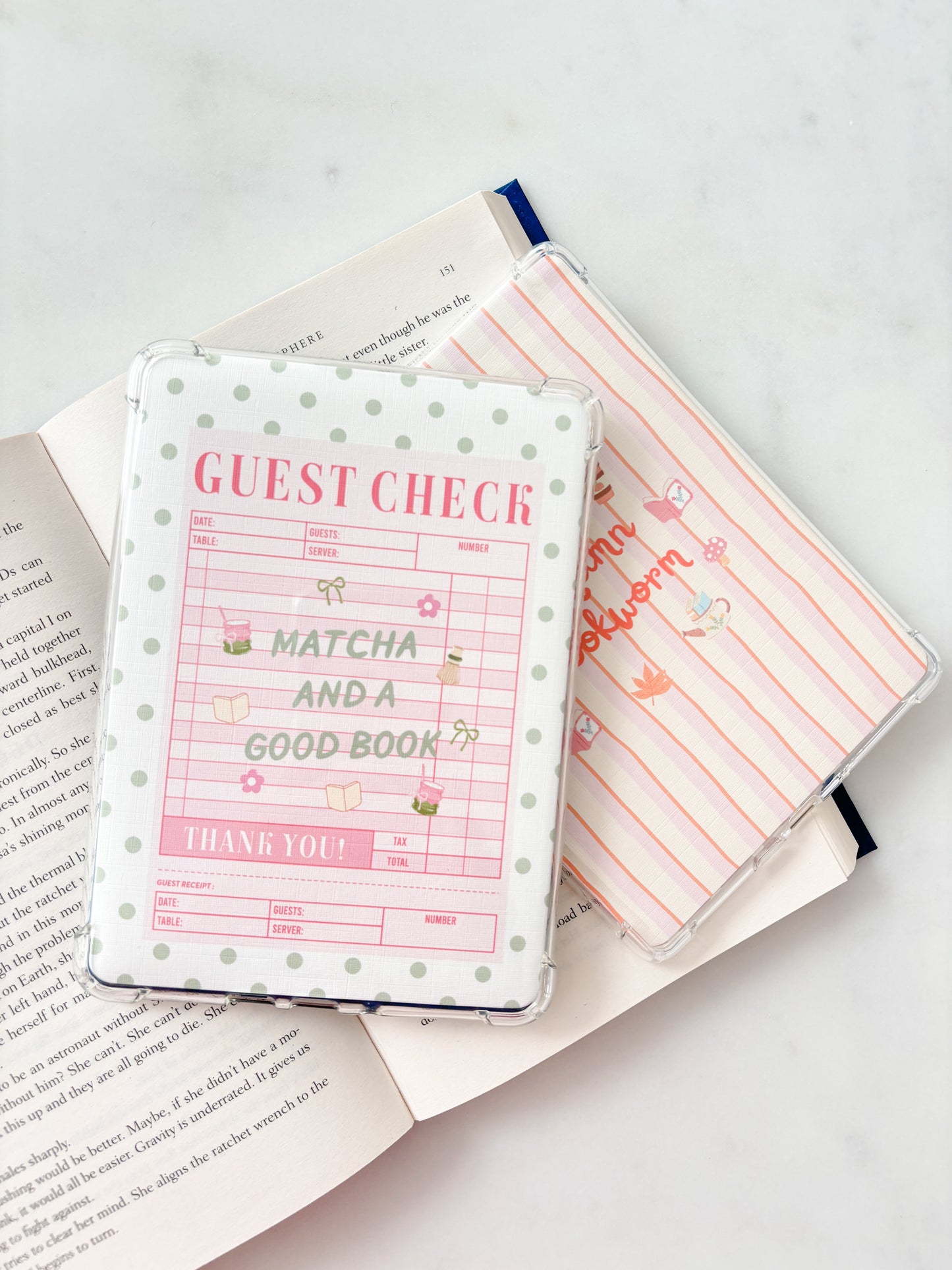 Guest Check Matcha And A Good Book Kindle Insert | Cute E-Reader Insert