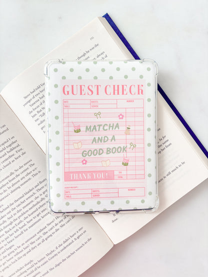 Guest Check Matcha And A Good Book Kindle Insert | Cute E-Reader Insert