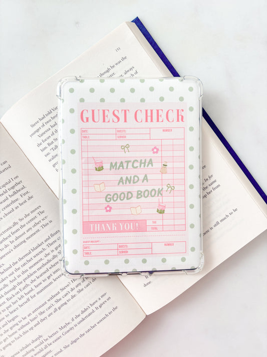 Guest Check Matcha And A Good Book Kindle Insert | Cute E-Reader Insert