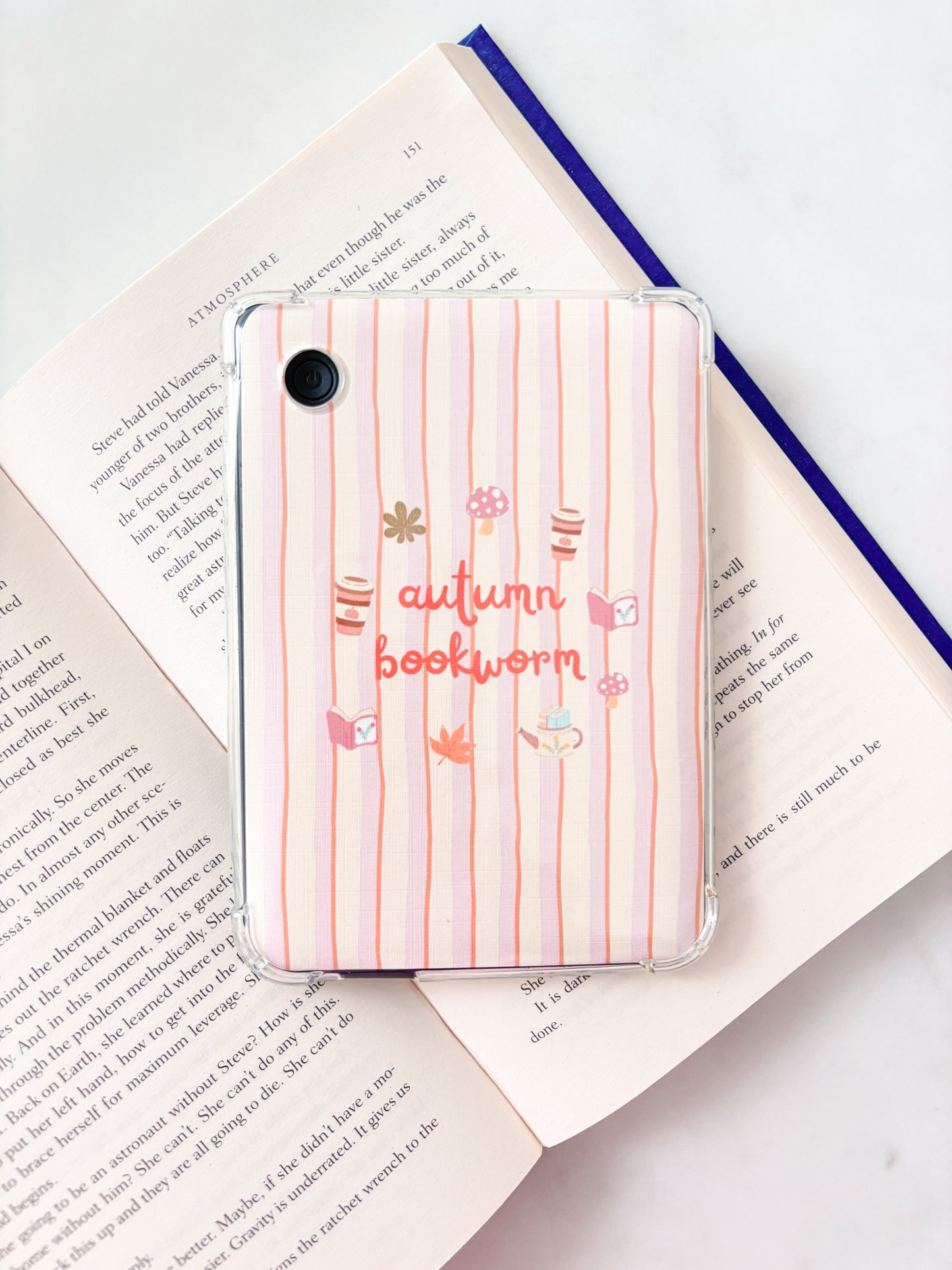 Autumn Bookworm Striped Kindle Insert | Cute E-Reader Insert