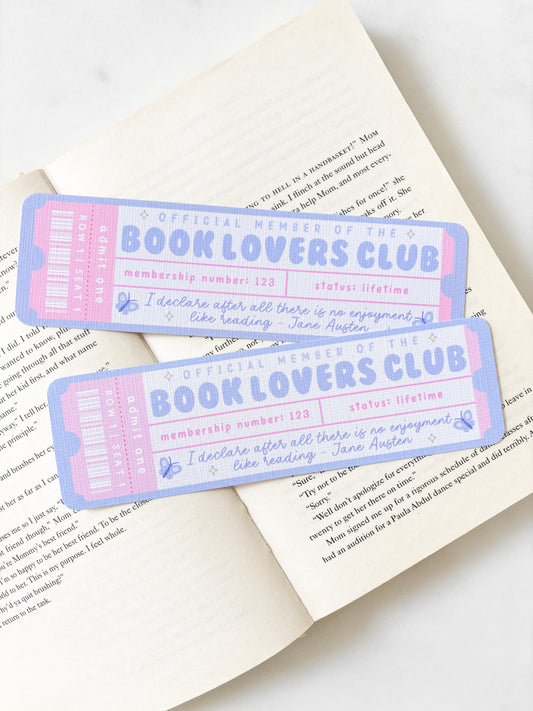 Pastel Book Lovers Club Ticket Bookmark