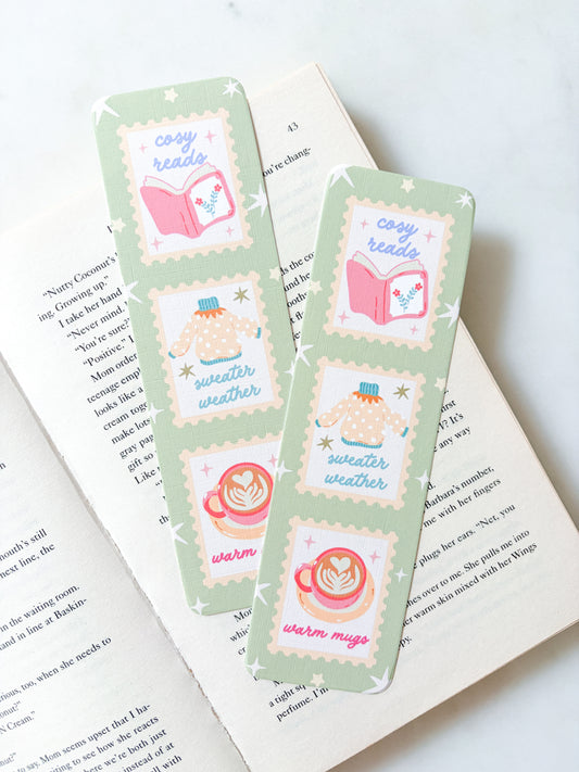 Cute Cozy Season Stamps Bookmark | Sweater Weather Bookmark