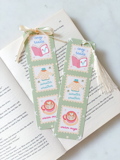 Cute Cozy Season Stamps Bookmark | Sweater Weather Bookmark