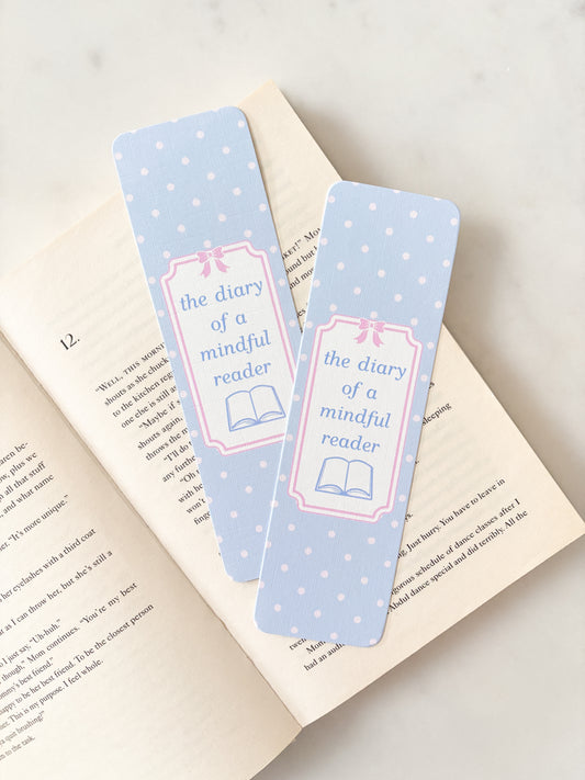 Blue Dairy Of A Mindful Reader Polka Dot Bookmark | Mindful Readers Club