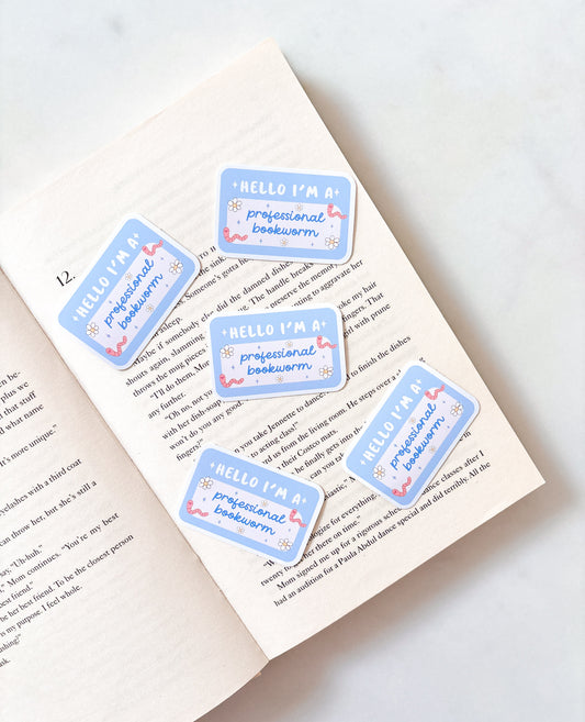 Hello I'm A Professional Bookworm Name Tag Sticker
