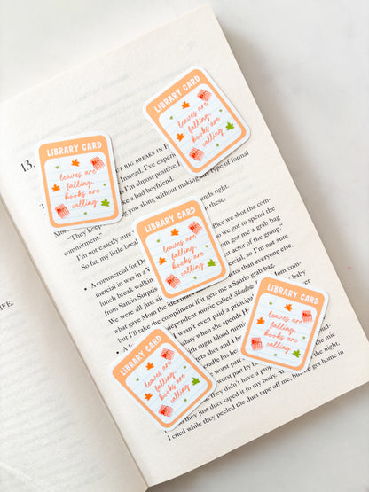 Autumn Leaves Library Card Sticker | Fall Sticker