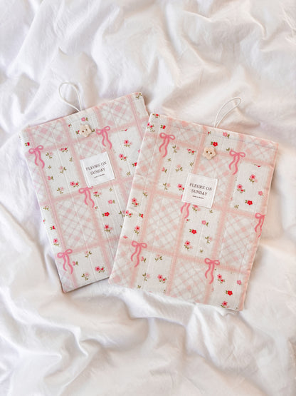 Pink Flowers and Bows Book Sleeve | Cotton Book Sleeve